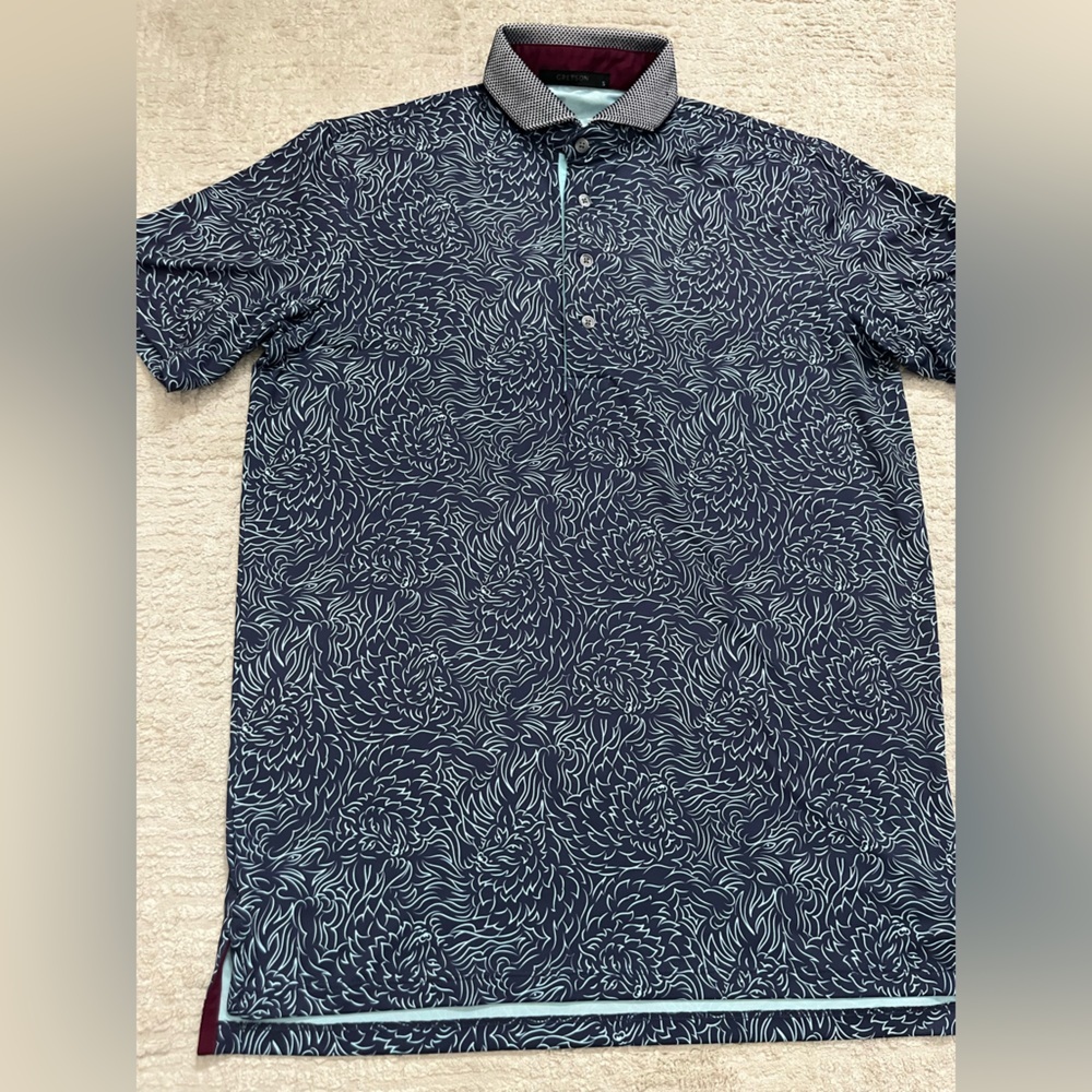 Greyson All Over Rare Print Golf Polo- Embroidered Sleeve